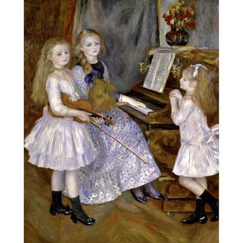 Portrait of the Daughters of Catulle Mendes Black Modern Wood Framed Art Print with Double Matting by Renoir, Pierre-Auguste