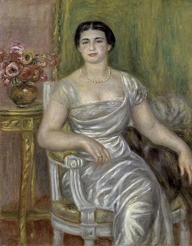 Portrait of the Poetess Alice Valliere Black Ornate Wood Framed Art Print with Double Matting by Renoir, Pierre-Auguste