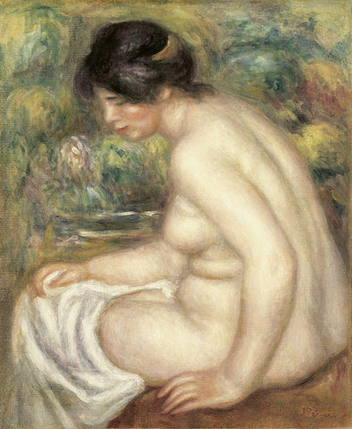 Profile Of Seated Bather Black Ornate Wood Framed Art Print with Double Matting by Renoir, Pierre-Auguste