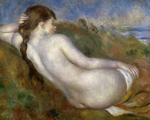 Reclining Nude Black Ornate Wood Framed Art Print with Double Matting by Renoir, Pierre-Auguste
