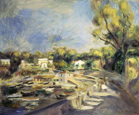 Scenery in Cagnes (Paysage a Cagnes) Black Ornate Wood Framed Art Print with Double Matting by Renoir, Pierre-Auguste