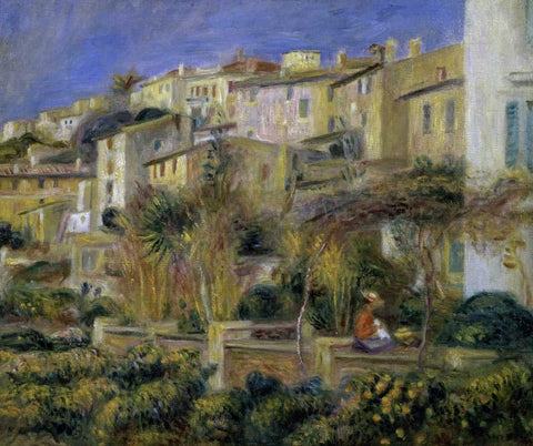 Terraces in Cagnes Black Ornate Wood Framed Art Print with Double Matting by Renoir, Pierre-Auguste
