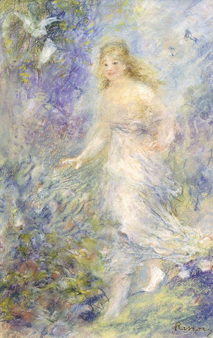 The Four Seasons: The Spring Black Ornate Wood Framed Art Print with Double Matting by Renoir, Pierre-Auguste