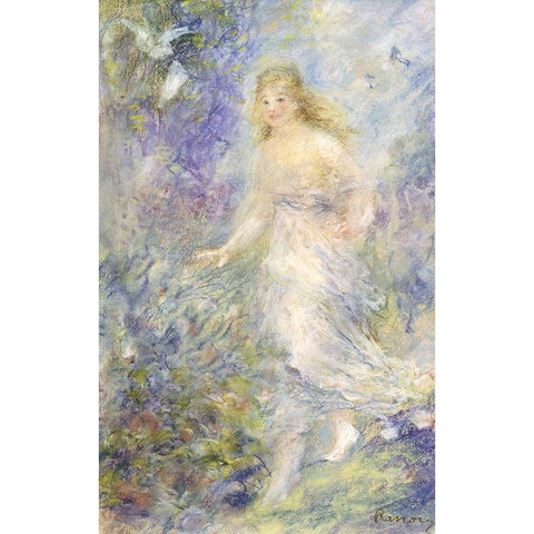 The Four Seasons: The Spring Black Modern Wood Framed Art Print with Double Matting by Renoir, Pierre-Auguste