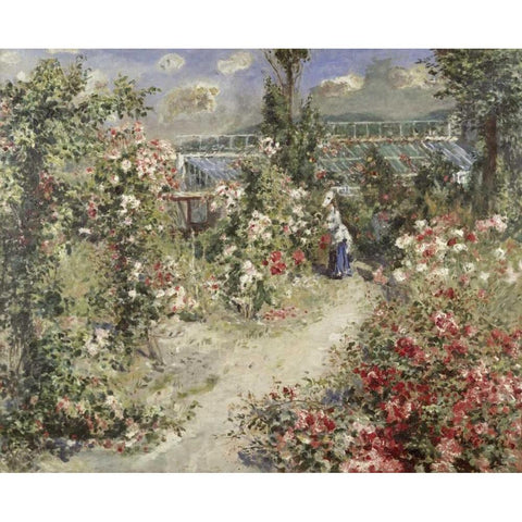 The Greenhouse White Modern Wood Framed Art Print by Renoir, Pierre-Auguste