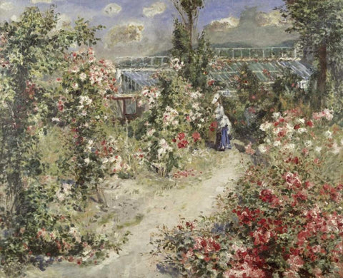 The Greenhouse Black Ornate Wood Framed Art Print with Double Matting by Renoir, Pierre-Auguste