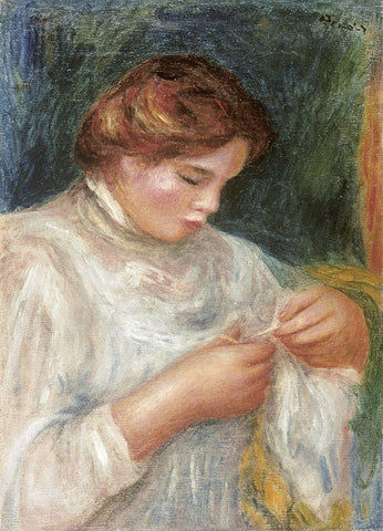 The Seamstress Black Ornate Wood Framed Art Print with Double Matting by Renoir, Pierre-Auguste