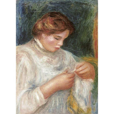 The Seamstress Black Modern Wood Framed Art Print with Double Matting by Renoir, Pierre-Auguste