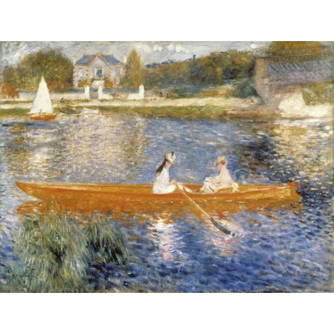 The Seine at Asnieres Black Modern Wood Framed Art Print with Double Matting by Renoir, Pierre-Auguste