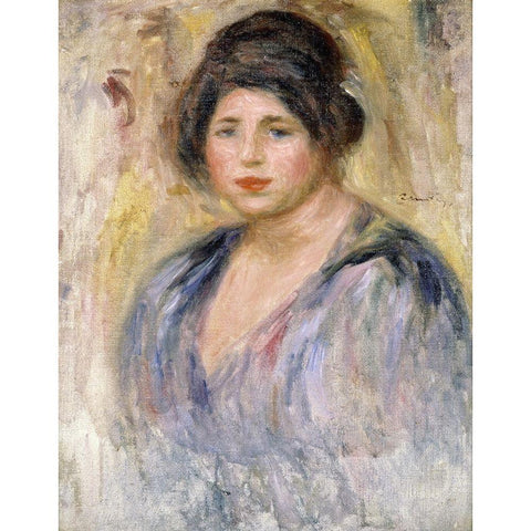 The Woman with a Hat (La Femme au Chapeau) Black Modern Wood Framed Art Print with Double Matting by Renoir, Pierre-Auguste