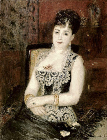 Portrait of a Woman White Modern Wood Framed Art Print with Double Matting by Renoir, Pierre-Auguste