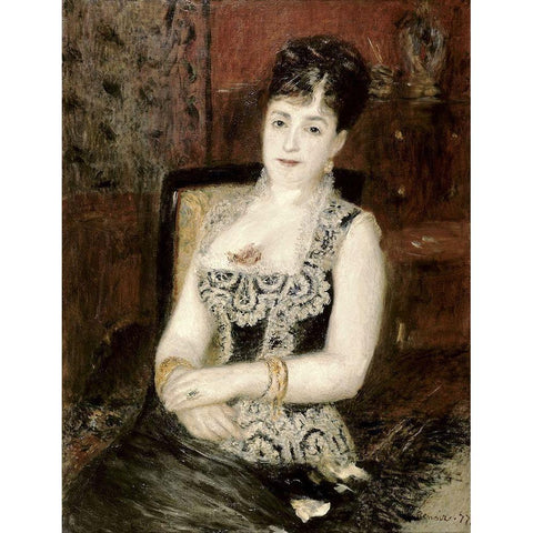 Portrait of a Woman Black Modern Wood Framed Art Print by Renoir, Pierre-Auguste
