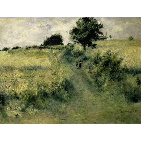 Two People in a Field Black Modern Wood Framed Art Print with Double Matting by Renoir, Pierre-Auguste