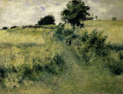 Two People in a Field Black Ornate Wood Framed Art Print with Double Matting by Renoir, Pierre-Auguste