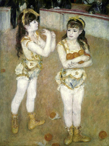 Two Little Circus Girls White Modern Wood Framed Art Print with Double Matting by Renoir, Pierre-Auguste