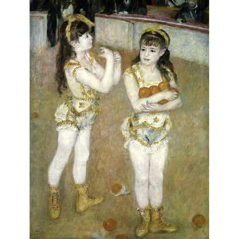 Two Little Circus Girls Gold Ornate Wood Framed Art Print with Double Matting by Renoir, Pierre-Auguste