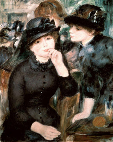 Two Women Black Ornate Wood Framed Art Print with Double Matting by Renoir, Pierre-Auguste