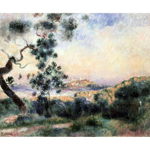 Vue DAntibes Gold Ornate Wood Framed Art Print with Double Matting by Renoir, Pierre-Auguste