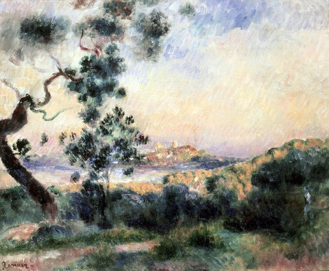Vue DAntibes Black Ornate Wood Framed Art Print with Double Matting by Renoir, Pierre-Auguste