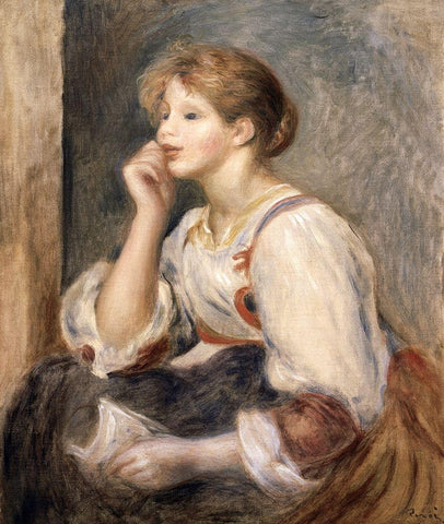 Woman with a Letter White Modern Wood Framed Art Print with Double Matting by Renoir, Pierre-Auguste