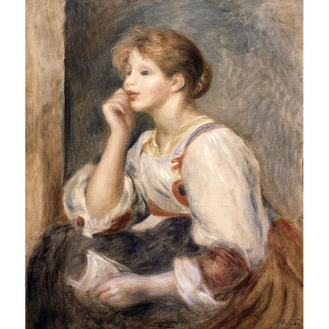Woman with a Letter Gold Ornate Wood Framed Art Print with Double Matting by Renoir, Pierre-Auguste