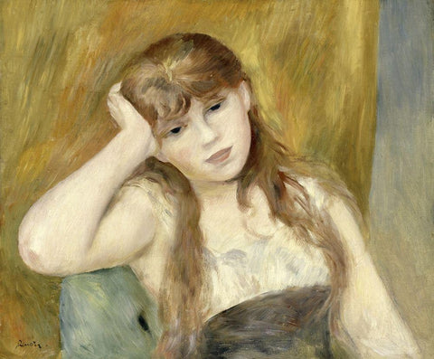 Young Blond Girl Black Ornate Wood Framed Art Print with Double Matting by Renoir, Pierre-Auguste