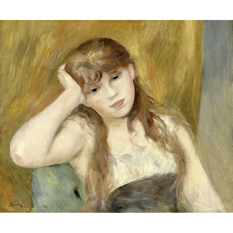 Young Blond Girl Black Modern Wood Framed Art Print by Renoir, Pierre-Auguste