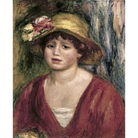 Young Girl In a Red Dress Gold Ornate Wood Framed Art Print with Double Matting by Renoir, Pierre-Auguste