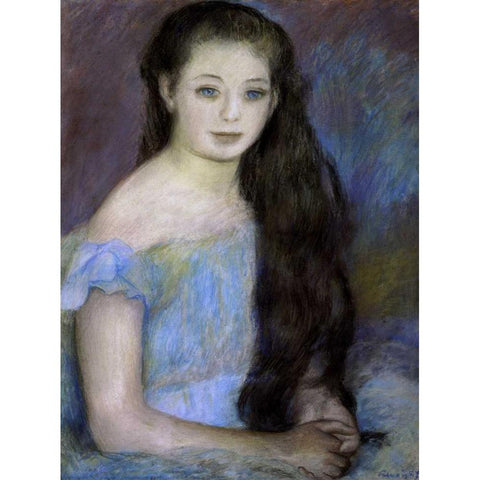 Young Girl With Dark Brown Hair White Modern Wood Framed Art Print by Renoir, Pierre-Auguste
