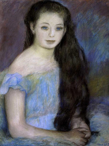 Young Girl With Dark Brown Hair White Modern Wood Framed Art Print with Double Matting by Renoir, Pierre-Auguste