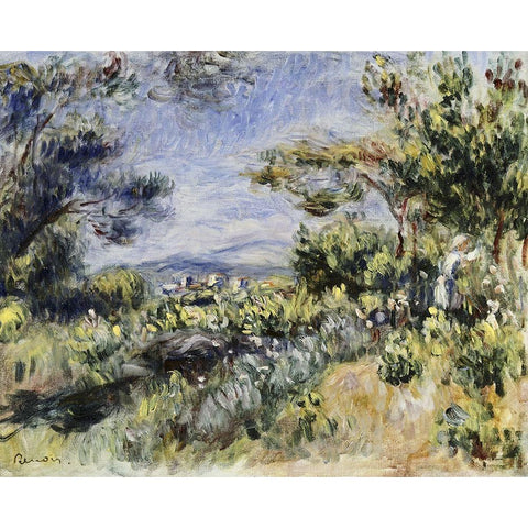 Young Woman in the Landscape Gold Ornate Wood Framed Art Print with Double Matting by Renoir, Pierre-Auguste
