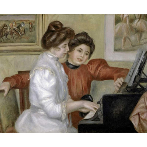 Yvonne and Christine Lerolle at the Piano, 1897-1898 Black Modern Wood Framed Art Print by Renoir, Pierre-Auguste