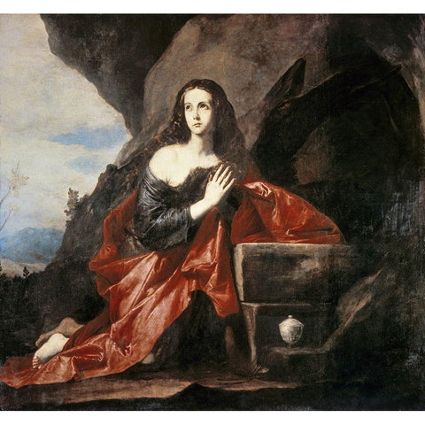 Mary Magdalene Black Modern Wood Framed Art Print with Double Matting by Ribera, Jusepe de