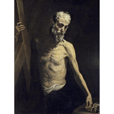 Saint Andrew The Apostle Black Modern Wood Framed Art Print with Double Matting by Ribera, Jusepe de