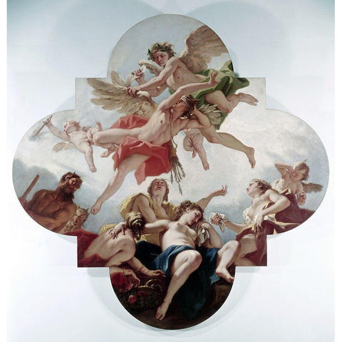 Taming of Cupid (Love Punished) Black Modern Wood Framed Art Print by Ricci, Sebastiano