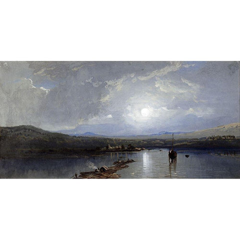 Moonlit River Gold Ornate Wood Framed Art Print with Double Matting by Richards, William Trost