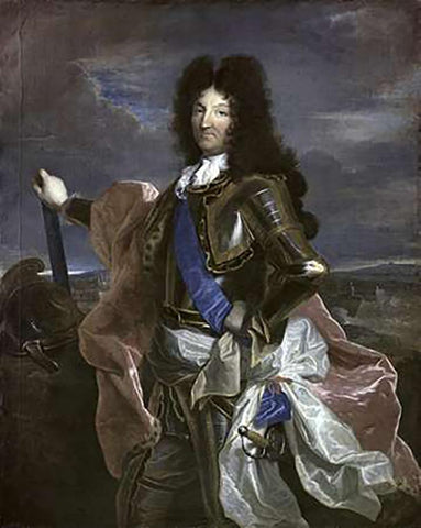 Louis XIV, King of France Black Ornate Wood Framed Art Print with Double Matting by Rigaud, Hyacinthe