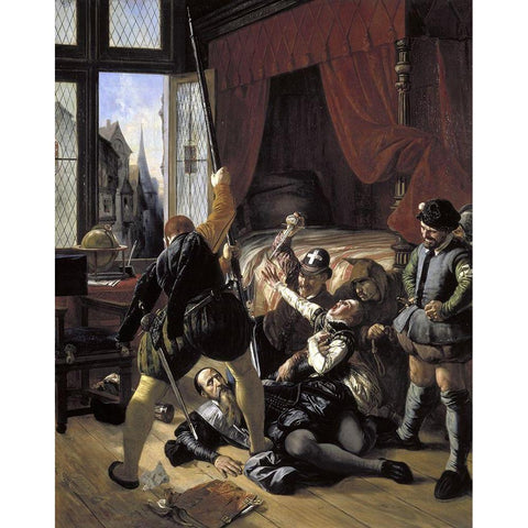 St. Bartholomews Day Massacre Black Modern Wood Framed Art Print with Double Matting by Robert-Fleury, Joseph Nicolas