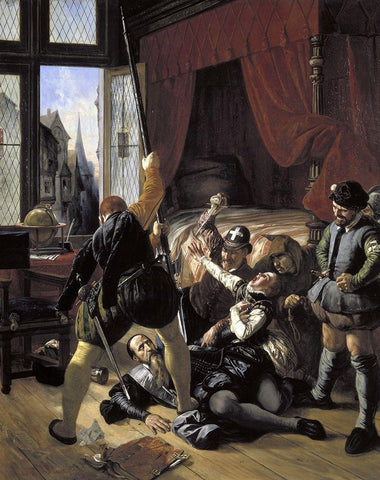 St. Bartholomews Day Massacre White Modern Wood Framed Art Print with Double Matting by Robert-Fleury, Joseph Nicolas