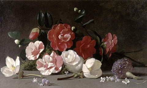 Floral Still Life White Modern Wood Framed Art Print with Double Matting by Robie, Jean-Baptiste