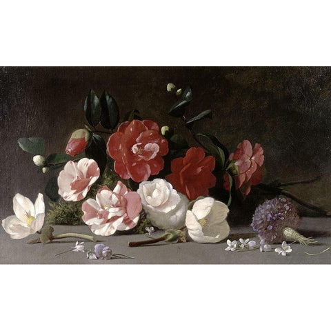 Floral Still Life Gold Ornate Wood Framed Art Print with Double Matting by Robie, Jean-Baptiste