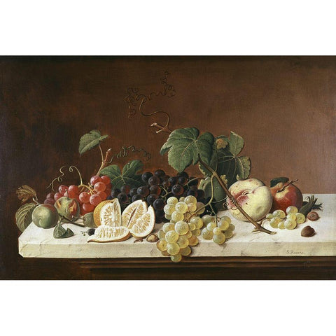Still Life With Fruit Black Modern Wood Framed Art Print by Roesen, Severin