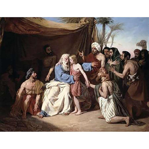 Jacob Refusing To Let Benjamin Leave Black Modern Wood Framed Art Print with Double Matting by Roger, Eugene