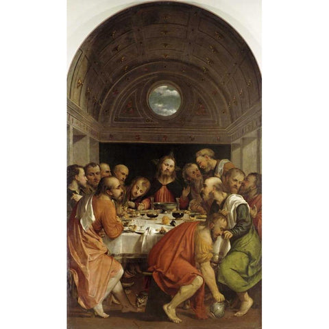 Last Supper White Modern Wood Framed Art Print by Romanino