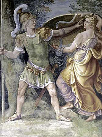 Thetis Arming Achilles White Modern Wood Framed Art Print with Double Matting by Romano, Giulio