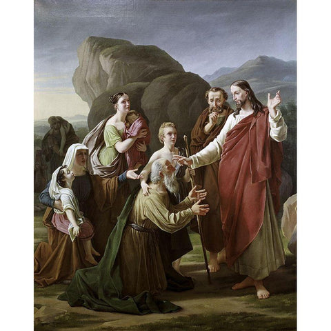 Christ Healing The Blind Gold Ornate Wood Framed Art Print with Double Matting by Rorbye, Martinus Christian Wedseltoft