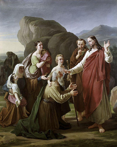 Christ Healing The Blind White Modern Wood Framed Art Print with Double Matting by Rorbye, Martinus Christian Wedseltoft
