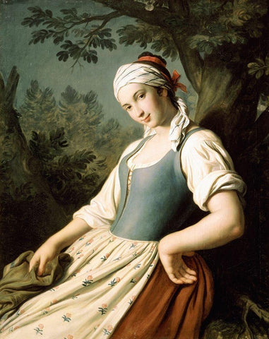 Young Woman White Modern Wood Framed Art Print with Double Matting by Rotari, Pietro Antonio