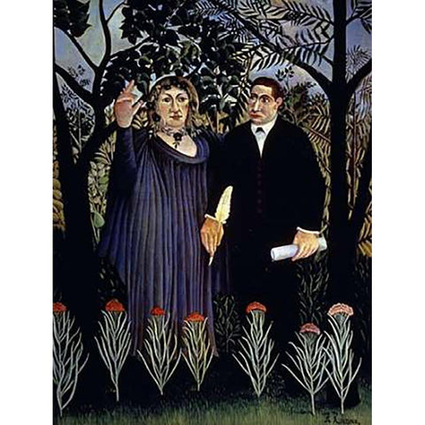 A Poet Inspired By The Muse Black Modern Wood Framed Art Print with Double Matting by Rousseau, Henri