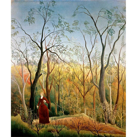 A Stroll in the Woods Gold Ornate Wood Framed Art Print with Double Matting by Rousseau, Henri